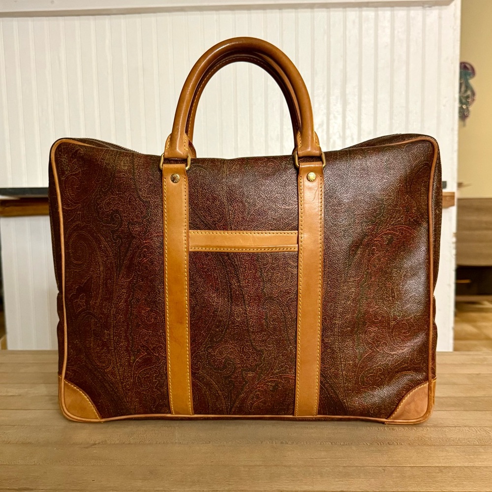 Etro Brown Paisley Briefcase with Tan Trim